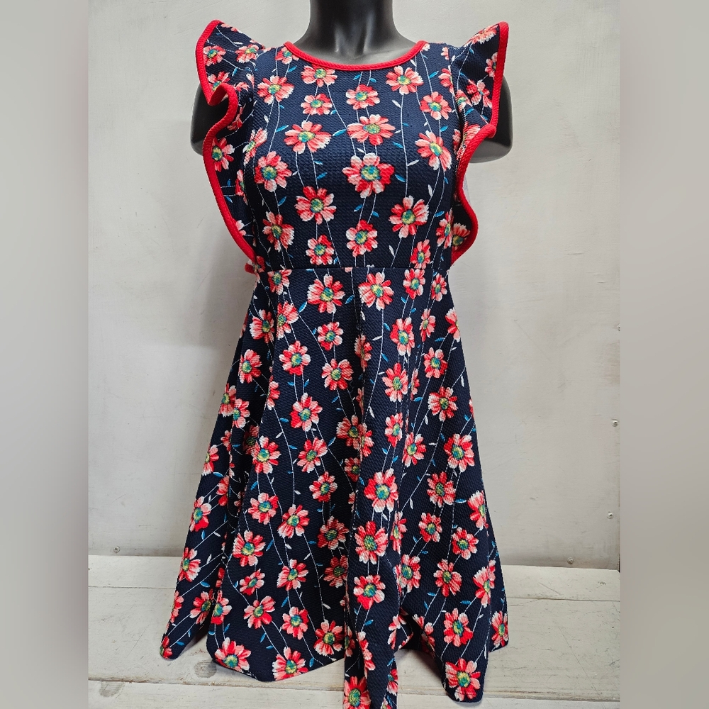 Paper Doll Cute bule/red Girls Sz. 12 Dress Floral Print